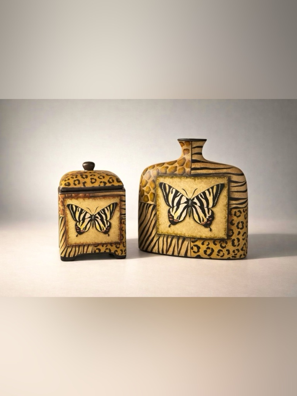 Matching Decorative Box and Bud Vase set with hand painted Butterfly Accents